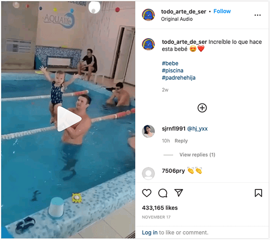 Bebé en la piscina, ver en Instagram
