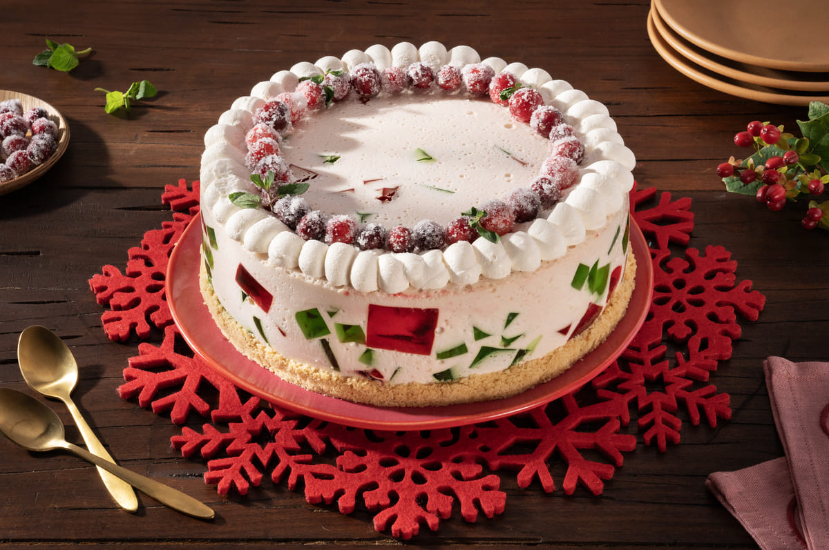 Pastel navideño de queso y gelatina