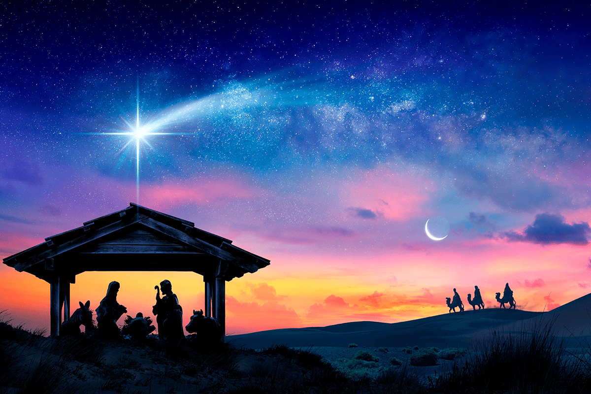 representación del nacimiento del niño Dios y la llegada de los Reyes Magos
