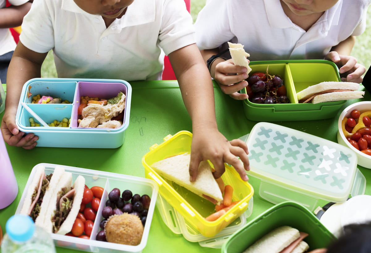 niños compartiendo loncheras y desayunos 