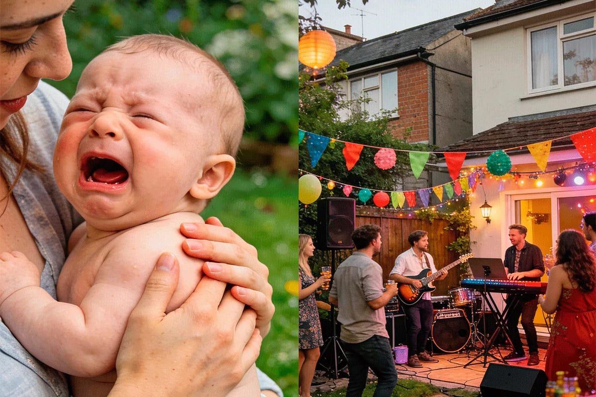 gesto bebe fiesta ruido