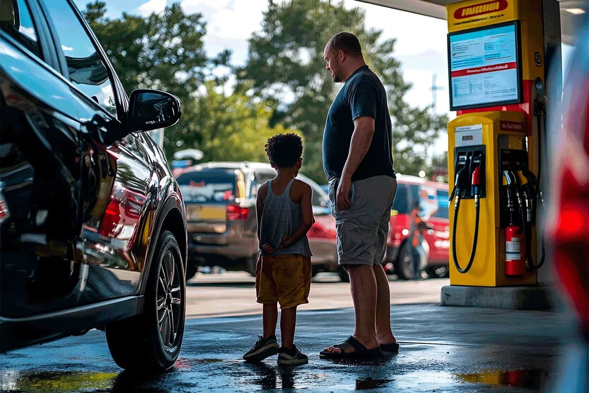 niño olvidado gasolinera
